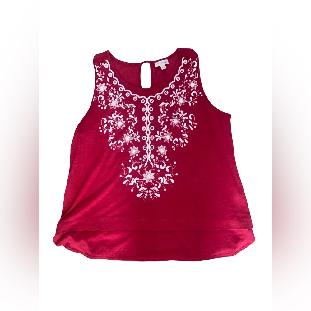 Red Embroidered Tank Top